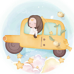 Hand drawn a fairy tale illustrations watercolor style. Vector illustration