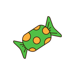 Candy in a colored wrapper on a white background. An element for Halloween in a flat style