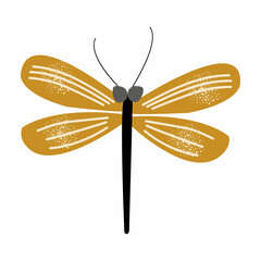 Cute mustard colored dragonfly print. Vector illustration.