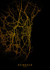 Acireale, Italy City Map - Acireale City Gold Map Poster Wall Art - Acireale City in Italy Art Print
