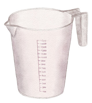 recommend clip art: Measuring transparent kitchen glass with a measuring scale painted in watercolor. Decanter for measuring products on a white background