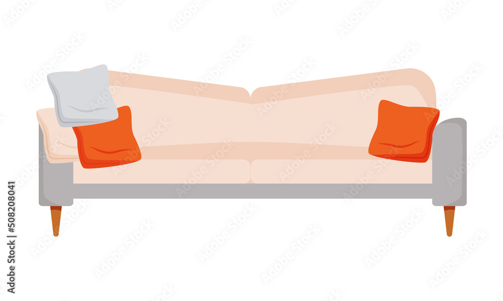 Aufkleber comfortable sofa with cushions semi flat color vector object. full sized item on white. interior ele