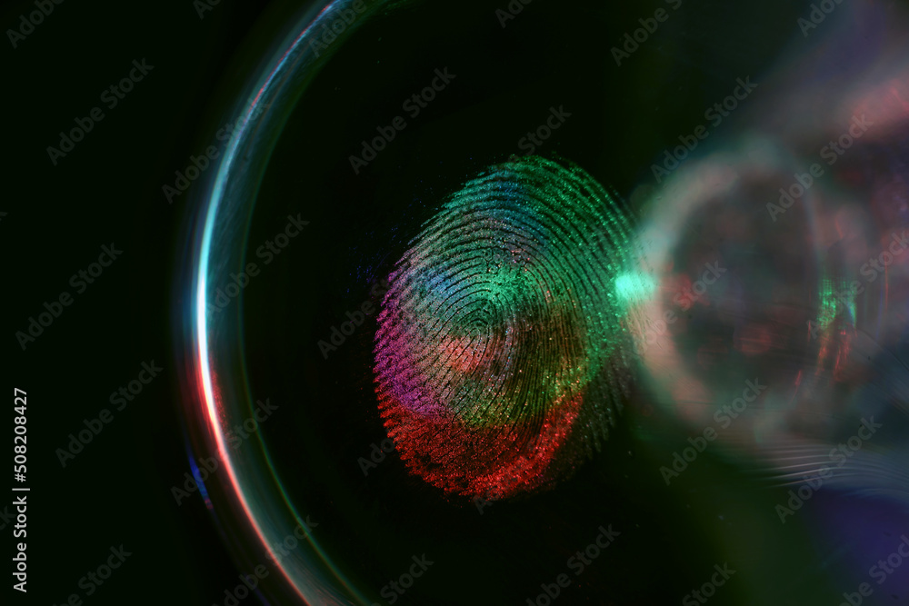 Aufkleber beautiful abstract green, red colored fingerprint on background texture for design. macro photograph