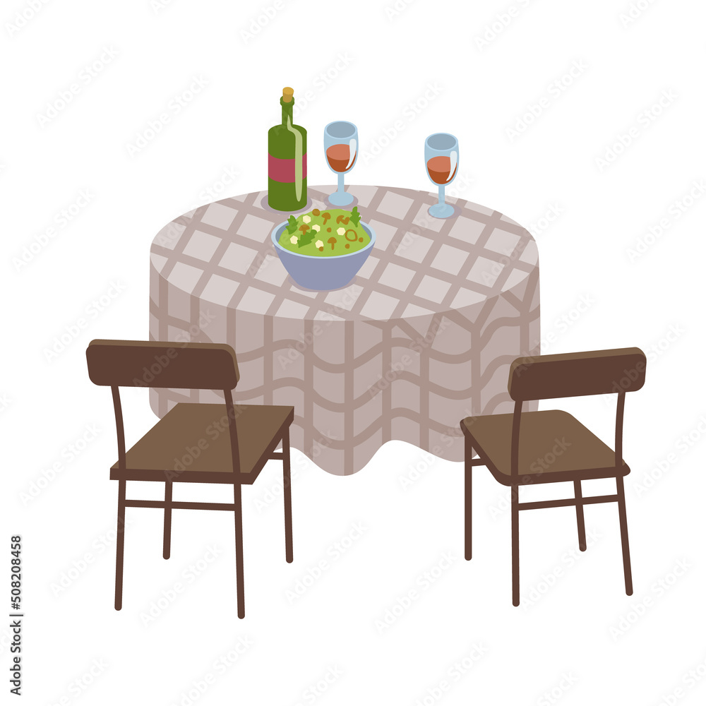 Aufkleber dinner table semi flat color vector object. full sized item on white. romantic date at restaurant. m