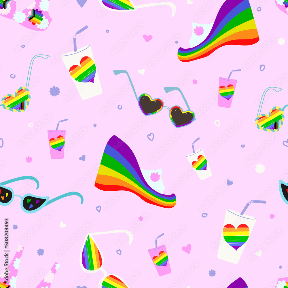 Poster Seamless colorful vector pattern with elements in LGBTQ colors.