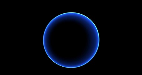 footage blue neon portal ring, circle on black background. An abstract portal made of particles. Gradually appeared a ring spinning and a constant glow in the circle. Motion graphics, overlay. - obrazy, fototapety, plakaty
