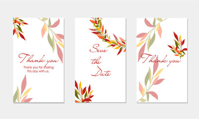 A set of universal templates for invitations and postcards. Autumn leaf design in autumn colors.Wedding concept.
