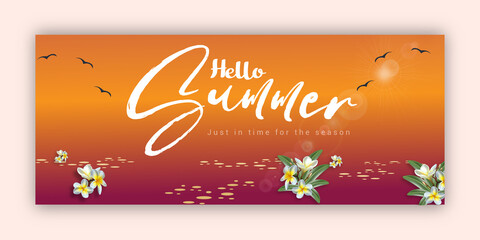 Hello Summer vacation and beach party banner template Design