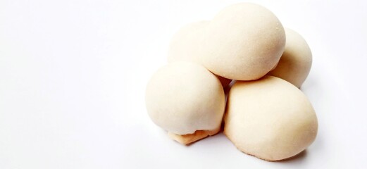 Delicious sweet round baked cake with negative space isolated on the gray white studio background. Food background design. Suitable for promotion of food and beverage industry and company.