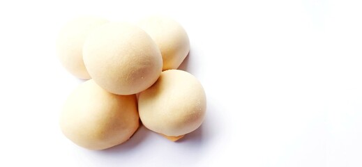 Delicious sweet round baked cake with negative space isolated on the gray white studio background. Food background design. Suitable for promotion of food and beverage industry and company.