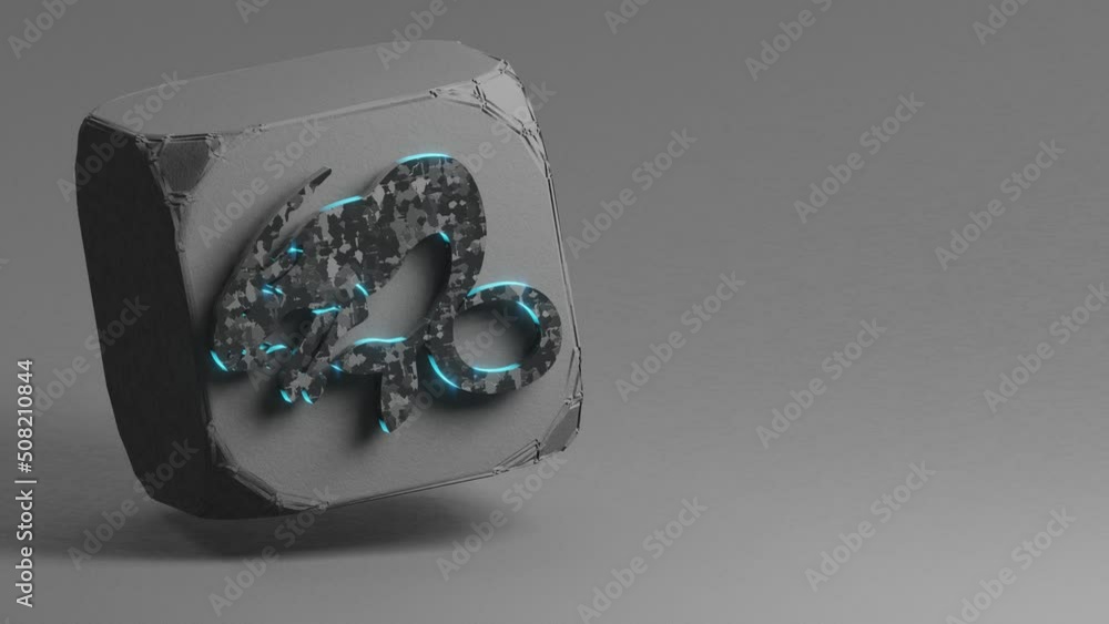 Poster beautiful black with blue neon light zodiac sign aries symbol icons on a beton cube and white gray b