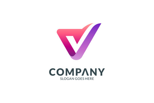 V letter logo and check shape, simple and modern design style on white background gradient color