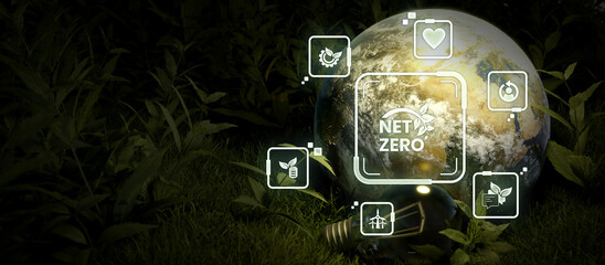 Environment social and governance in sustainable and ethical business. Net Zero Concept.Elements from NASA 3d Render