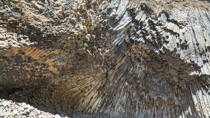 Basalt columns Symphony of Stones near the shore of the river Azat near the village Garni,...