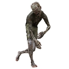 Zombie male isolated white background 3d illustration