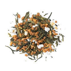 Heap of Genmaicha, Japanese tea isolated on white background