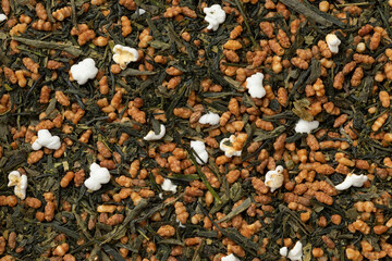 Genmaicha, Japanese tea full frame close up as background
