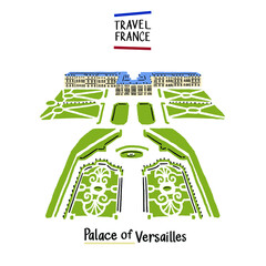 Palace of Versailles France Landmark Architecture Hand drawn color Illustration