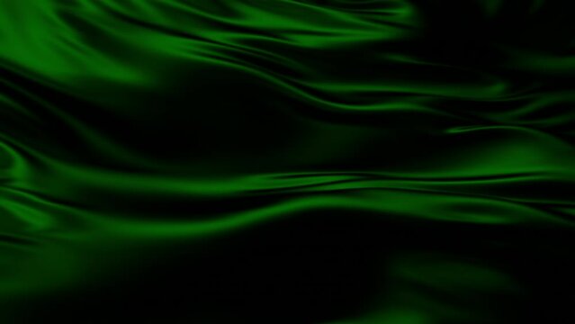 Wavy Green Silk Fabric. Luxury Background. Slow Motion.
