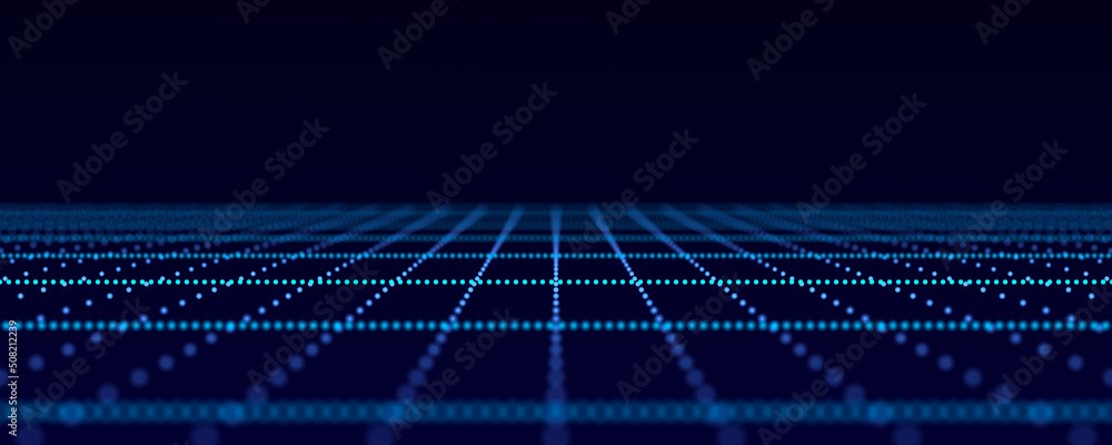 Aufkleber abstract blue perspective grid. digital background in retro style. cyber landscape on dark backgroun