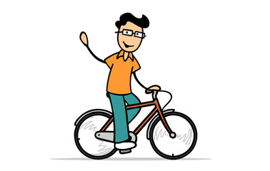 Naklejka premium Cartoon Radfahrer beim Fahrrad fahren auf einer Straße