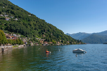 Fototapeta na wymiar Landscape and banks of Lake Maggiore near Cannero Riviera in Northern Italy