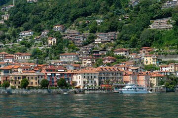 Fototapeta na wymiar Lake Maggiore and cityscape of Cannero Riviera in Italy