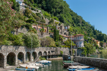 Fototapeta na wymiar Old port in Cannero Riviera on Lake Maggiore in northern Italy