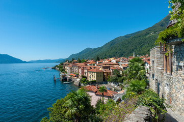 Landscape and cityscape of Cannero Riviera on Lake Maggiore in northern Italy