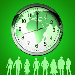 people silhouettes and  world clock, eco time concept