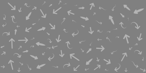 Various Grey Arrow Symbols - Pattern of Various Sizes, Shapes and Orientation on Wide Scale Background - Design Template in Editable Vector Format