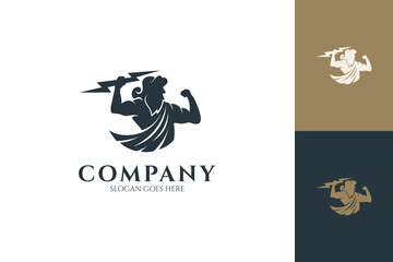 zeus logo holding thunder, silhouette design style, flat, masculine, mature and luxury with several different color preview and background - obrazy, fototapety, plakaty