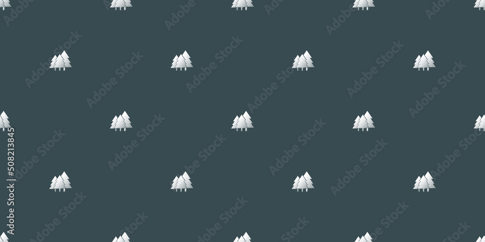 Aufkleber rows of white pine tree symbols on grey background, seamless texture for web, business and wrapping 