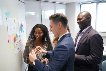 Business people in the workplace are discussing a working strategy for doing business