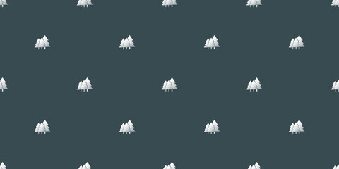 Rows of White Pine Tree Symbols on Grey Background, Seamless Texture for Web, Business and Wrapping Paper - Template in Editable Vector Format