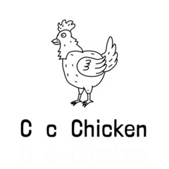 Alphabet letter c for chicken coloring page, coloring animal illustration