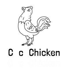 Alphabet letter c for chicken coloring page, coloring animal illustration
