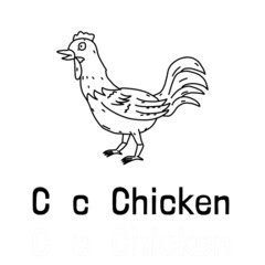 Fototapeta na wymiar Alphabet letter c for chicken coloring page, coloring animal illustration