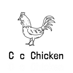 Fototapeta na wymiar Alphabet letter c for chicken coloring page, coloring animal illustration