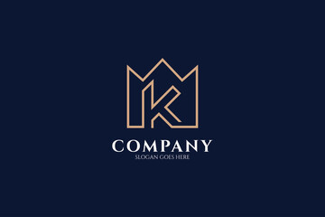 Fototapeta premium Crown letter K luxurious logo with linear design style