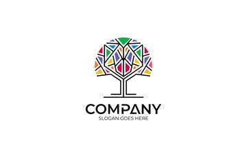 Digital tree logo concept with flat multiple color