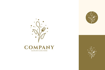 Plant or tree logo with cutlery, simple line art design style, organic food, healthy diet menu, restaurant and natural food products