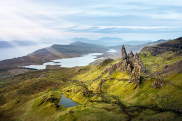 Old Man of Storr in streaking light at sunrise 