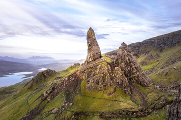 Old Man of Storr in streaking light at sunrise 