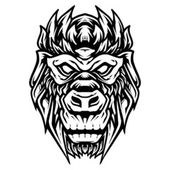Gorilla Head line art vector illustration