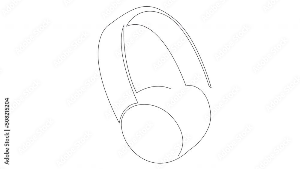 Poster continuous line drawing animation of headphone speaker device gadget. one line art design isolated o