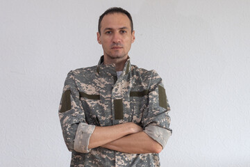 Portrait of a soldier, military white background