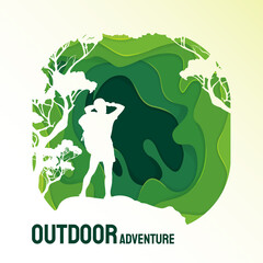 Papercut Outdoor Adventure Background, Outdoor Expedition designs banner vector illustration