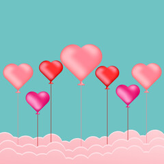 Fototapeta na wymiar happy birthday card, banner, happy valentine day, 3d heart balloons, wedding