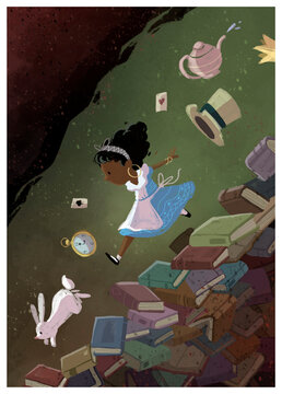 Illustration of Alice in Wonderland African American
